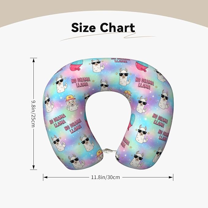 Unique Travel U Shaped Pillows No Drama Llama for Airplanes Car Flight, Comfortable Chin Head Neck Cushion Supporting, Polyester Removable Cover