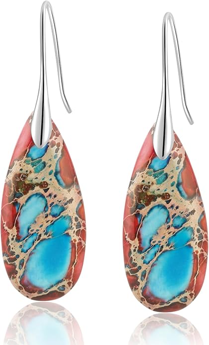 Natural Healing Stone Fishhoop Dangle Drop Earrings Statement Gold silver earrings