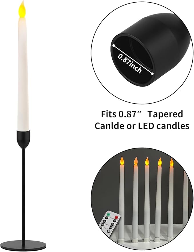 Ohtomber Black Taper Candle Holder - 6PCS Candlestick Holders, Candlesticks Centerpiece Wedding Table Decor, Fit Pillar 3/4" Thick Tapered & Led Candles