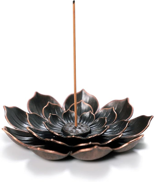 Large Incense Holder for Sticks Anti-Ash Spilling, Brass Lotus Incense Stick Holder and Detachable Ash Catcher
