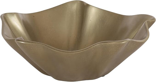 Kate and Laurel Flutte Scalloped Decorative Metal Serving Bowl, 10 x 10 x 3, Antique Brass, Modern Wavy Fruit Bowl for Kitchen Counter or Use as Tabletop Storage for an Entryway Table