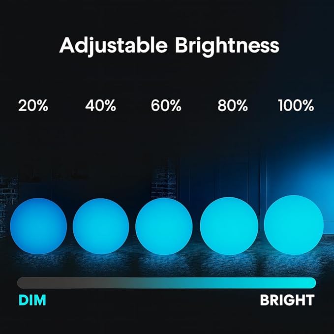 Vandue Color-Changing LED Light Ball – Rechargeable Glow Sphere with Remote – IP65 Waterproof RGB Night Light for Indoor/Outdoor, Pool, Garden, Party & Decor (8 Inch)