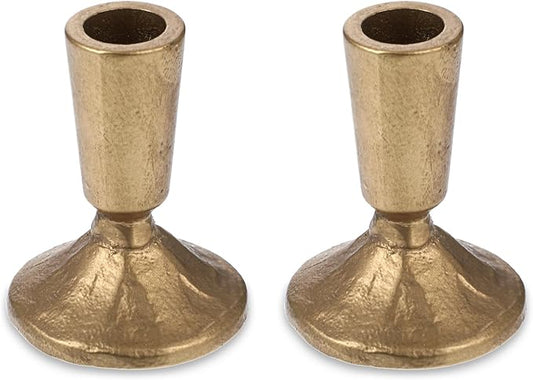 Set of 2 Handcrafted Antique Brass Iron Taper Candle Holders - Elegant Candlesticks for Weddings, Dining, and Parties, Timeless Décor Accent