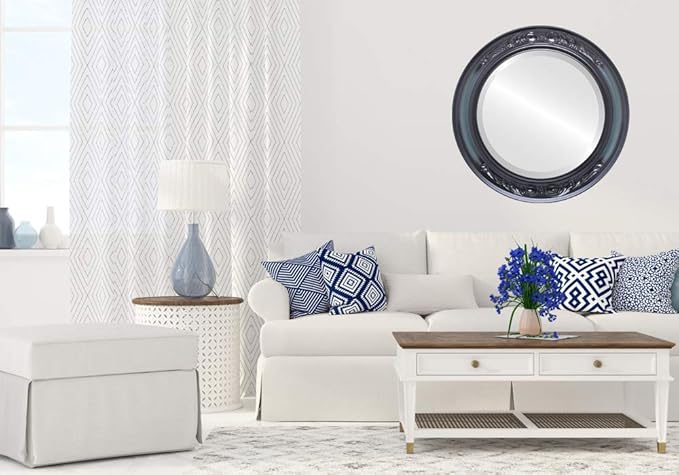 OVALCREST Round Beveled Wall Mirror for Home Decor - Florence Style - Hunter Green - 34x34 Outside Dimensions
