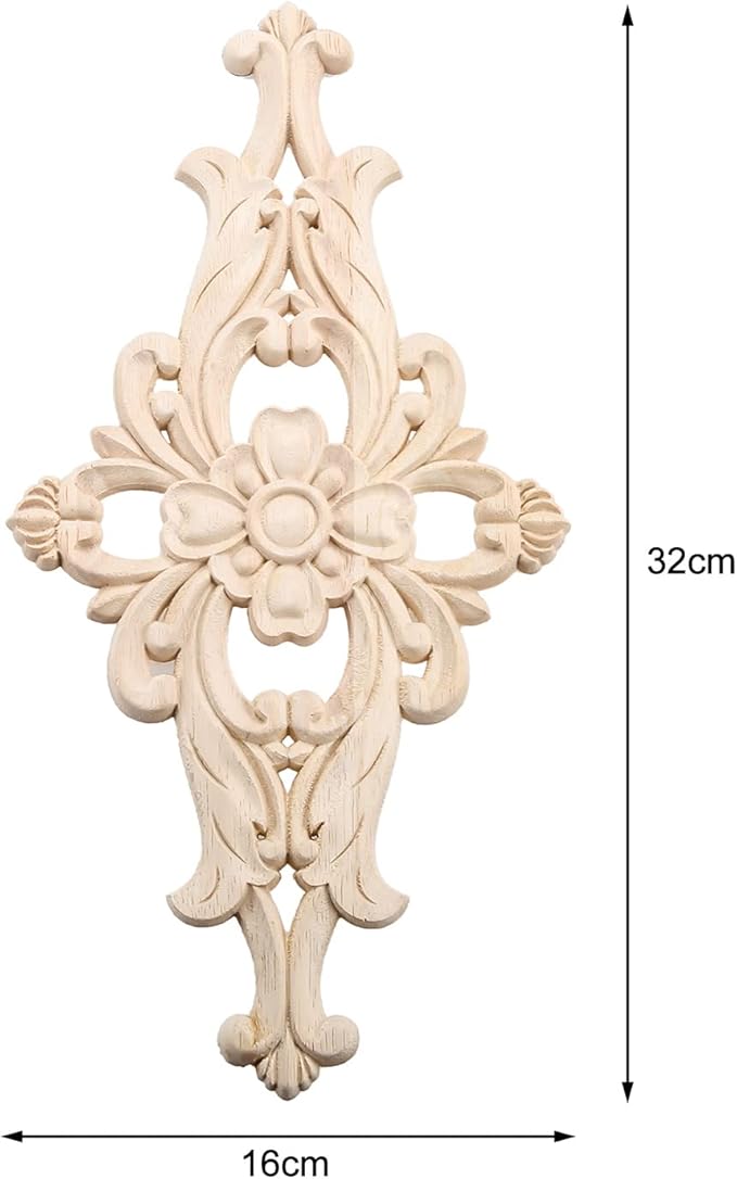 MUXSAM Wood Carved Appliques Furniture Decorative Onlays, 2Pcs Unpainted DIY Center Carving Decal for Door Wall Ceiling Cabinet Dresser Mirror Bed Mantel Bench Decoration, 32x16cm/12.6"x6.3"