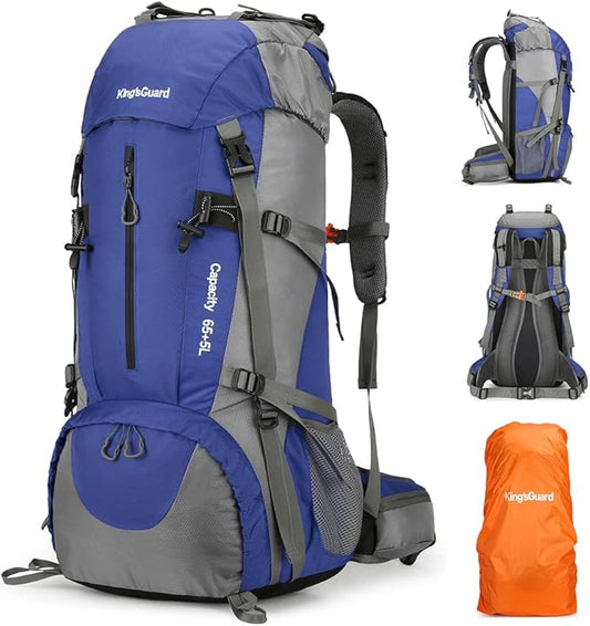 King'sGuard 70L Hiking Backpack with Rain Cover Lightweight Waterproof Travel Camping Backpack Large Backpacking Pack