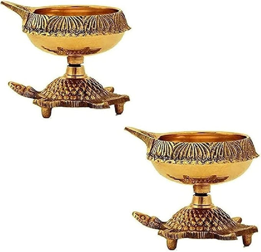 SATVIK 2 Pc Pure Brass Turtle Diya - Traditional Oil Lamp for Diwali Décor | Durable & Elegant Design (Pack of 2)