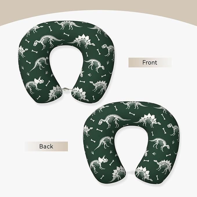 Travel Pillow Chin Neck Support, Comfortable Airplane Car Pillows for Rest, Memory Foam U Shaped Office Home Nap Sleeping Cushion Grunge Dinosaur Skeleton