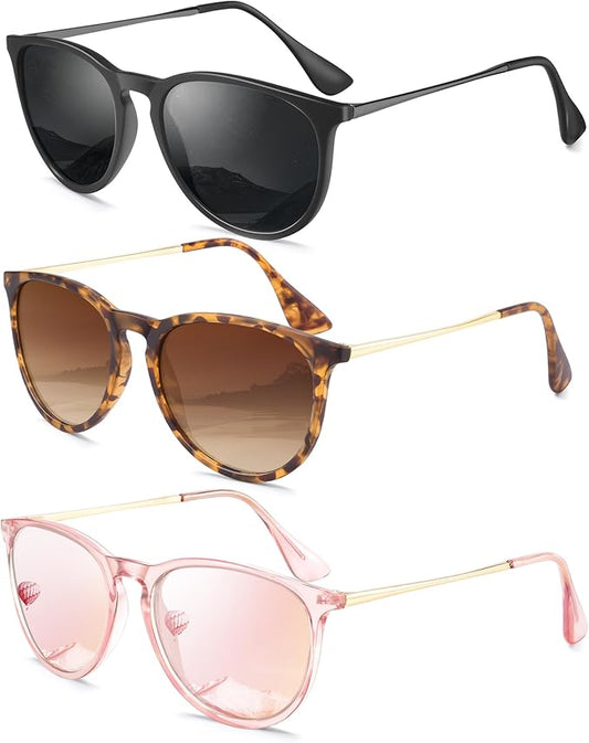 Sunglasses Womens Polarized Sunglasses-Women: Retro Round Sun Glasses with UV400 Protecion Trendy 3 Pack
