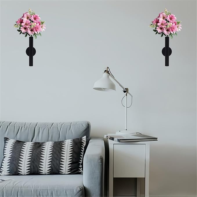 Adhesive Metal Wall Vase Holder - Decorative Tube for Dried/Faux Floral Display, Rust-Resistant Home & Office, Dining Room Also Suitable for Cemetery Memorial Display Decor (1 Pcs Black)