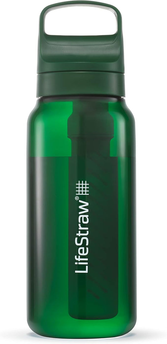 LifeStraw Go Series – BPA-Free Water Filter Bottle for Travel and Everyday use removes Bacteria, parasites and microplastics, Improves Taste, 1L Terrace Green