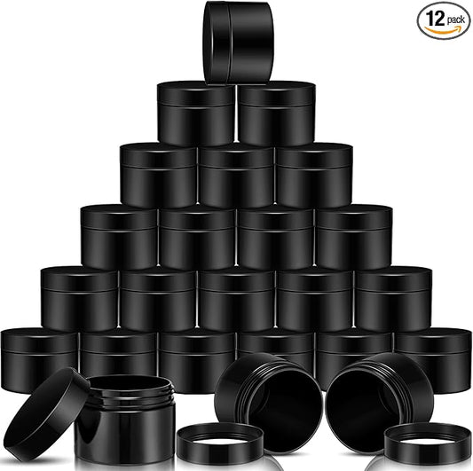 SATINIOR 12 Pack 2 oz Plastic Container Jars with Lids Round Clear Travel Cosmetic Container Slime Jar for Toiletries, Lotion, Cream, Ointment, Makeup, Rhinestone, Sample, Kitchen Storage(Pure Black)