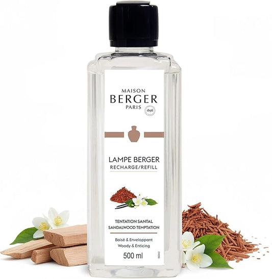 MAISON BERGER Sandalwood Temptation Lampe Berger Refill, 500 ml (16.9 fl oz), Odor-Neutralizing Home Fragrance Oil Lamps, Rose, Cardamom, Sandalwood, Cedarwood, Made in France