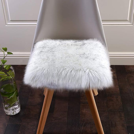 Softlife White Faux Fur Sheepskin Chair Cover Seat Cushion Pad Super Soft Area Rugs for Living Bedroom Sofa Dorm (1.6ft x 1.6ft, White-Grey Tip)