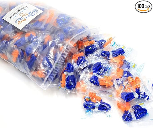 Quality Reusable Earplugs 100 Pair - 25dB Corded Silicone Ear Plugs for Shooting Construction Work Ear Plugs Motorcycle Range Hunting Hearing Protection Ear Protection for Mowing Earplugs Reusable