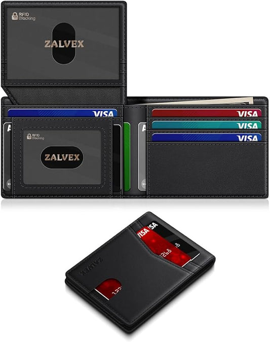 Wallet for Men Slim RFID Blocking Leather Credit Card Holder Wallet for 14 Cards, Bifold Minimalist Thin Wallet with 2 ID Windows & Cash Slot, Front Pockt Carteras Para Hombres, Birthday Gifts for Men