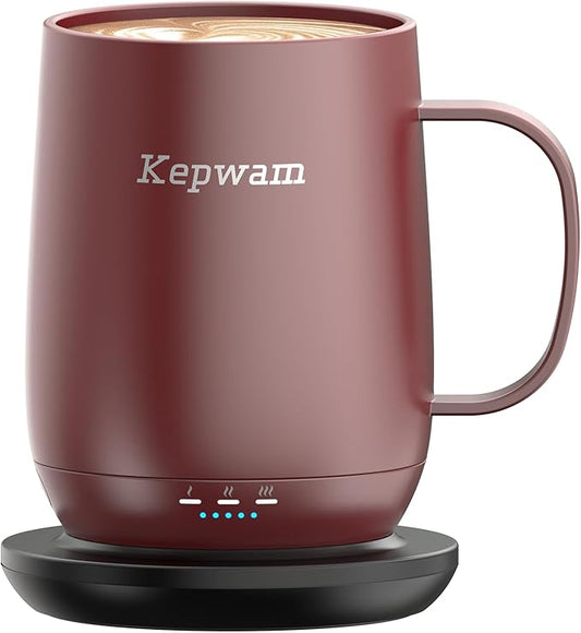 Kepwam Self Heating Coffee Mug T2, 16oz Smart Heated Coffee Mug, 150 Min Battery Life - Hot up to 149℉ Temperature Control Coffee Mug Warmer, Gifts for Dad Mom (No APP)