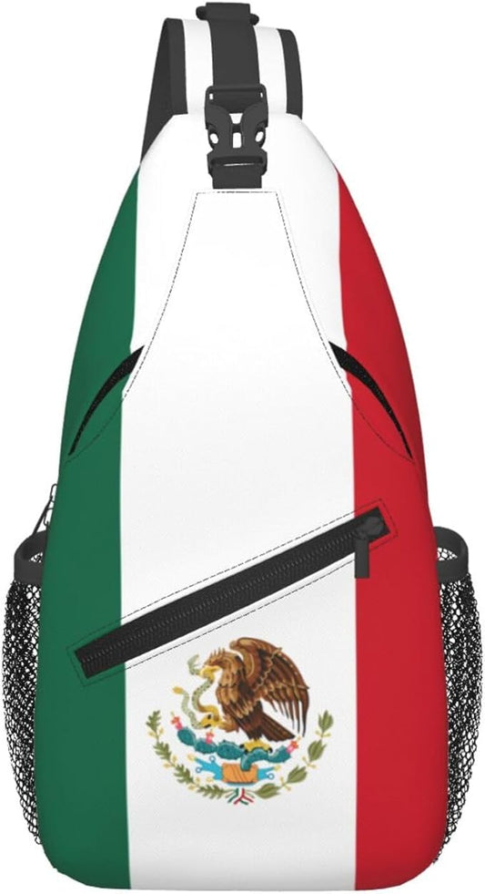 QFXUYNG Mexican Flag Adult Sling Bag Unisex Chest Bags Crossbody Backpack Casual Daypacks Shoulder Bag for Women Men Cycling Hiking Travel