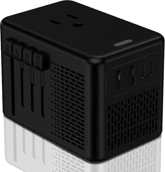Upgraded 2000W 220V to 110V Voltage Converter US to Europe Travel Adapter for Hair Dryers with Fast Charging International Travel Adapter with 2 USB A and 2 USB C Power Converter Adapter (B-2U2C)