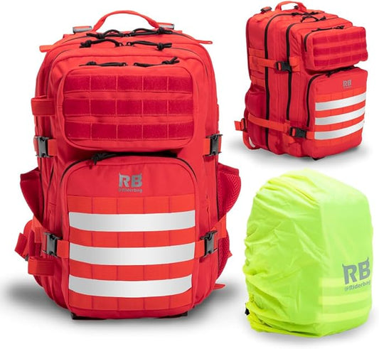 Xtreme 30L Tactical Backpack – Carry On Travel and Gym Daypack with 16 inch Laptop Sleeve, Stick Holder, Double Bottle Pockets, Recycled Fabric Shell, Rain Cover (Red)