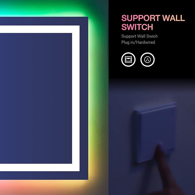 LOAAO 72"X36" Inch RGB LED Bathroom Mirror with Lights, Large, Anti-Fog, Dimmable Smart Lighted Bathroom Vanity Mirror, Multiple Light Modes, RGB Backlit + Front Light, Memory Function, Tempered Glass