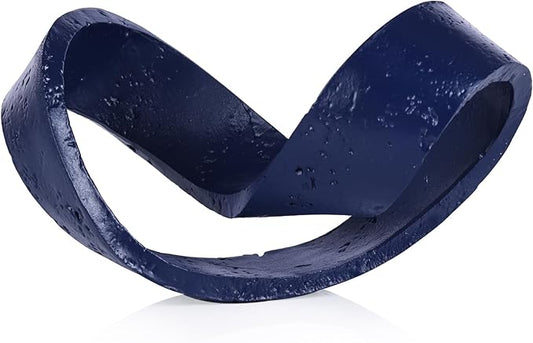 Modern Blue Geometric Sculpture, Navy Blue Knot Home Accent Decor, Multi-Angle Abstract Art Statue for Coffee Table, Bookshelf, Living Room, Office - Resin Artistic Knot Decor for Home and Office