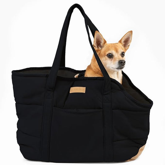 NoblePup Cozy Plush Dog Purse Carrier for Small Dogs - Dog Carrier Purse with Secure Harness Clip, Dog Tote Bag for Small Dogs and Puppies - Black 2.0