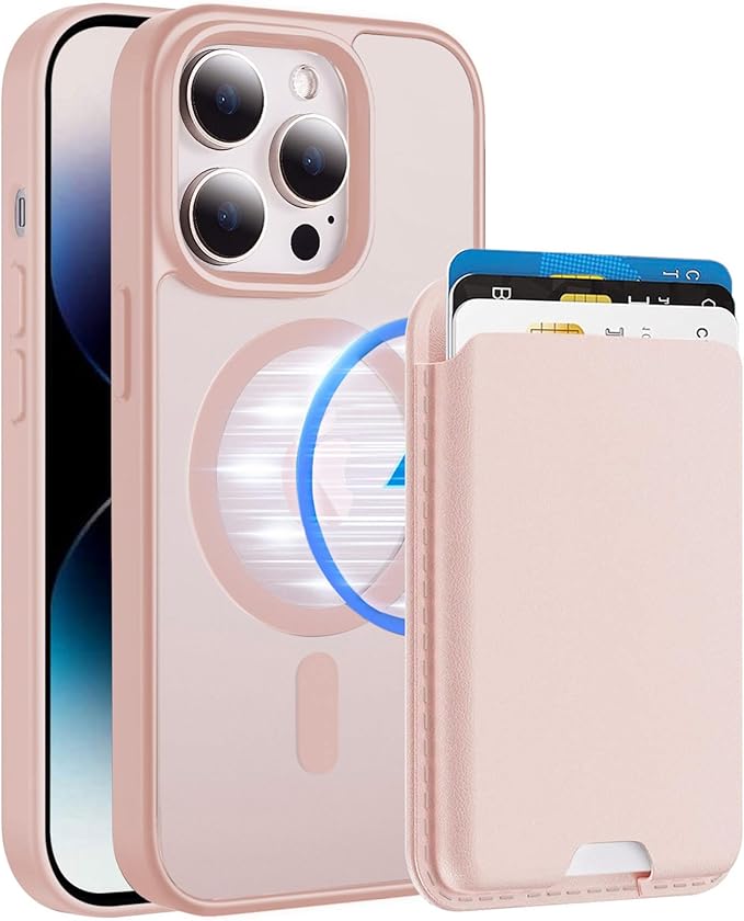 Ntwinro Magnetic for iPhone 13 Pro Max Case (Compatible with MagSafe) with Detachable Wallet & Card Holder for 3 Cards [RFID Blocking] Military Grade Protective Slim Phone Cover, Pink