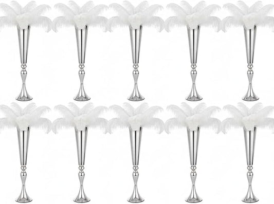 LoveCat 10pcs of Metal Trumpet Silver Vases for Table Centerpieces, Anniversary Celebration Wedding Party Dinner Table Centerpieces, Wedding Decorations, 21.9in/55.5cm Tall Minimalism Vases