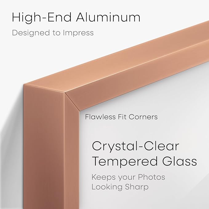 Homeforia 14x24 Picture Frame Rose Gold, High End Metal 14x24 Poster Frames with Mat 11x22 Photo, 14 x 24 Rose Gold Frame Matted to 11 by 22 Print, 24x14 Thin Frame, Tempered Glass, Wall Kit, Set of 1