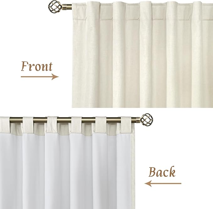 LAMIT Ivory 100% Blackout Polyester Curtains 84 Inches Long, Polyester Living Room Farmhouse Curtains Full Room Darkening Back Tab and Rod Pocket Panels with White Liner, 2 Panels, 38 x 84 Inch