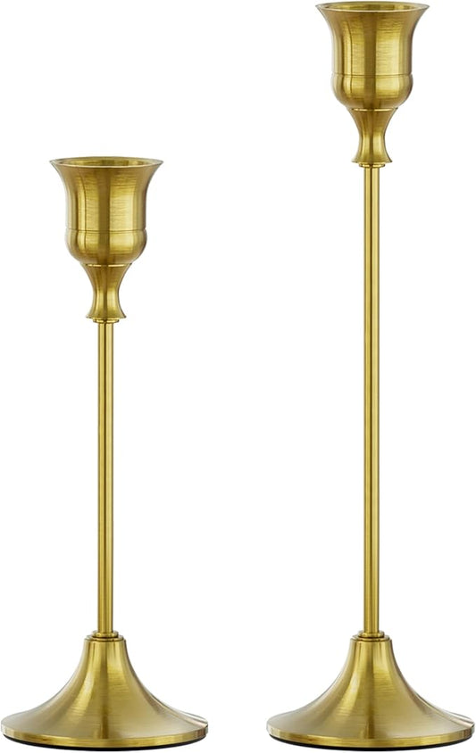 FSyueyun Brass Candlestick Holders Set of 2, Elegant Metal Candlestick Holders for Vintage Taper Candle Holders, Perfect for Table Centerpieces, Fireplace, Home Decor, Weddings and Party Decorations