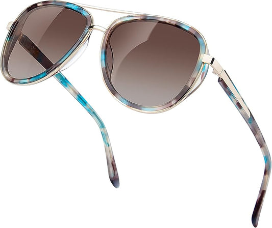 BIRCEN Polarized Sunglasses for Women UV - Protection Womens Retro Mirrored Shades with Acetate Frame BC2001