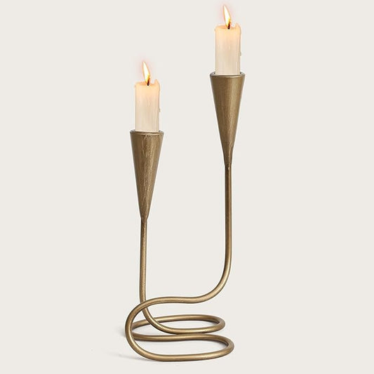 Vintage Twisted Brass Style Candle Holder, Candlestick Holder for Table Decoration, Holiday, Wedding, Housewarming (Size C)