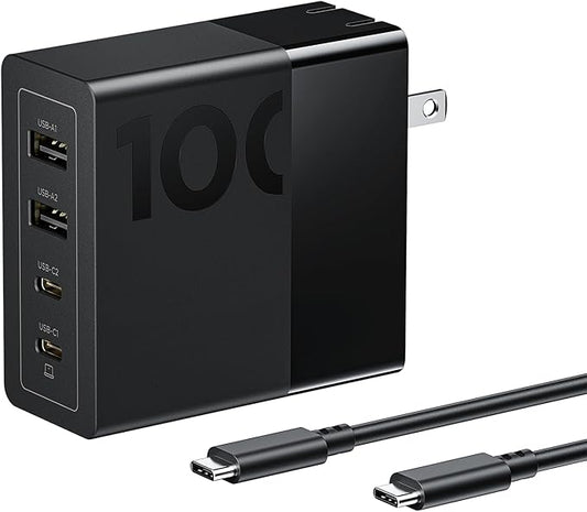 Lenovo 100W USB C Charger, 4-Port Multi-Device Fast Charging, Black GaN Power Block with 240W Cable, for Thinkpad, MacBook, Dell XPS, iPhone, Samsung