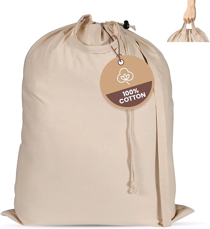 LFH Home Cotton Canvas Large Laundry Bag with Handle, Heavy Duty Drawstring Closure Washable Laundry Bags School Travel, Home, Hotel, College Dorm, Organizer Sack, Toys 20x30-Natural, Thanks Giving
