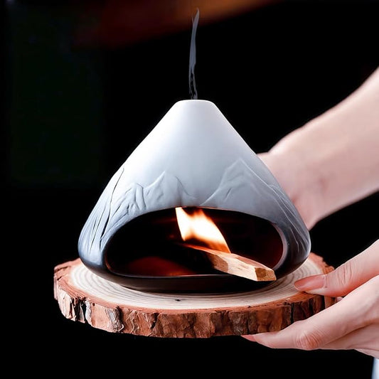 Handmade Ceramic Palo Santo Holder Burner & Sage Holder - Mini Tabletop Chiminea Burner Tray with Ash Catcher, Decorative Incense Holder for Spiritual Meditation & Yoga