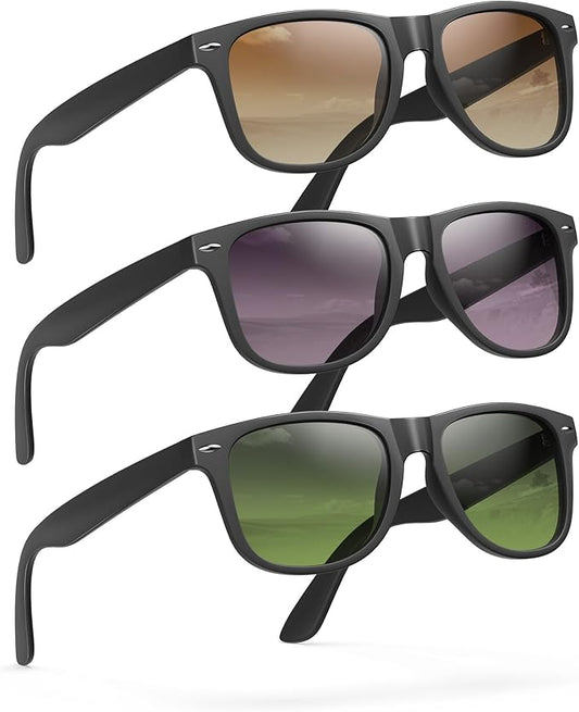 Sunglasses Womens Men Polarized UV400 Protection Trendy Classic Retro Square Mirrored Womens Sunglasses 3 Pack