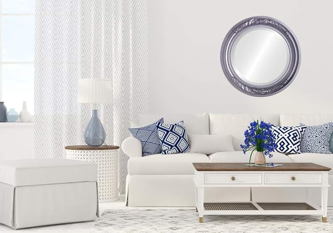 OVALCREST Round Beveled Wall Mirror for Home Decor - Florence Style - Black Silver - 18x18 Outside Dimensions