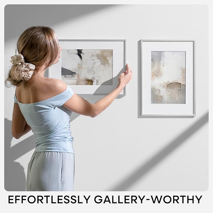 Homeforia 20x28 Picture Frame Silver, High End Metal 20 x 28 Poster Frame with Mat 14 x 22 for Photo, 20x28 Silver Frames Matted to 14x22 Print, 28x20 Hanging Frame, Tempered Glass, Wall Kit, Set of 2