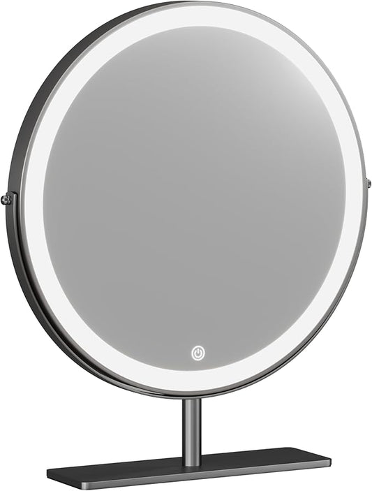 Vanity Mirror Makeup Mirror with Stand,15.8" Round Vanity Mirror, LED Lights, Smart Touch 360°Rotation, Dimmable White (Black)