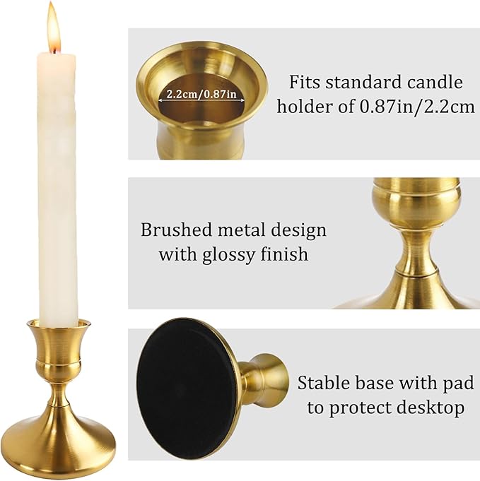 Vintage Brass Gold Taper Candle Holders Set of 6, Metal Candlestick Holders Elegant Handcrafted Décor for Weddings, Dining & Meditation,Table Centerpiece, Party, Christmas Decoration or Home Decor