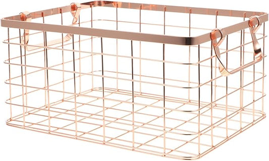 GLEAVI Nordic Style Wire Basket with Handle Iron-art Storage Organizer for Home and Office Decorative Storage Solution for Toys and Blankets