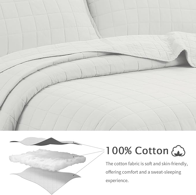 100% Cotton Quilt Sets Queen Size- Soft Lightweight Quilt Bedding Set for Bedroom Decor- Bedspread in Geometric Pattern with 2 Pillow Shams for All Season, 90x98 inches