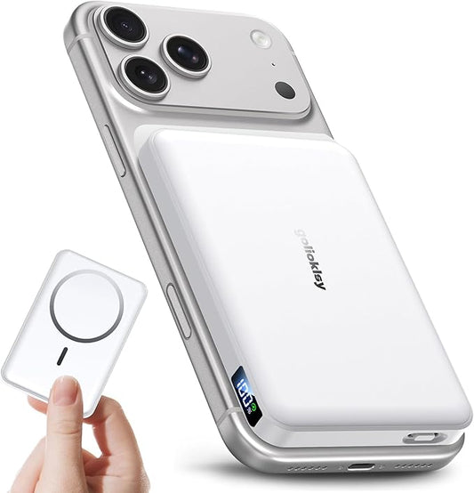 for Magsafe Portable Charger,10000mAh Power Bank with Type-C 20W PD Fast Charging, Lightweight and Slim, LED Display for Magsafe Battery Pack for iPhone 17/16/15/14 All Series, White
