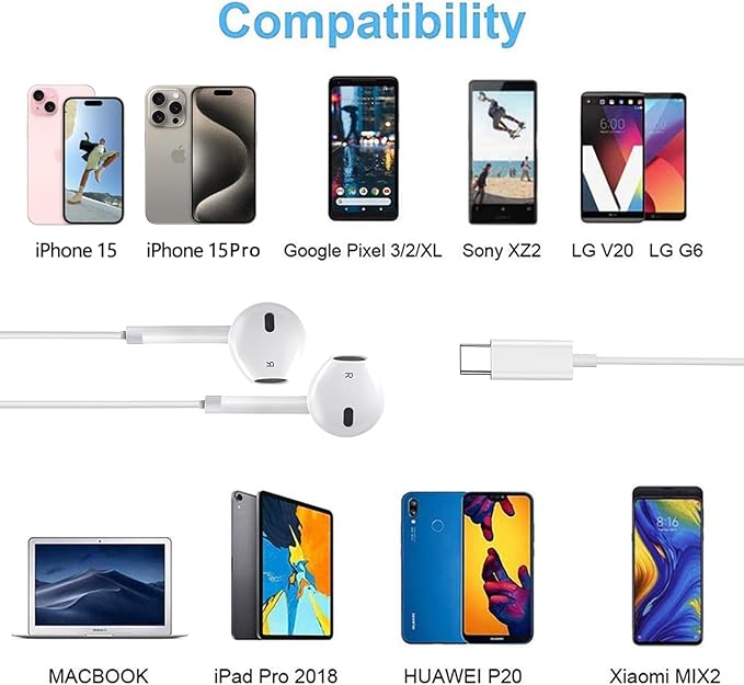 USB C Headphones Wired for iPhone 17/16, Type C Earphones with Microphone & Remote Noise Cancelling Earbuds for iPhone 16/15 Pro Max, iPad, Galaxy S23/S22/S21/S20/Ultra Note 10/20, Pixel 7/6/5/4