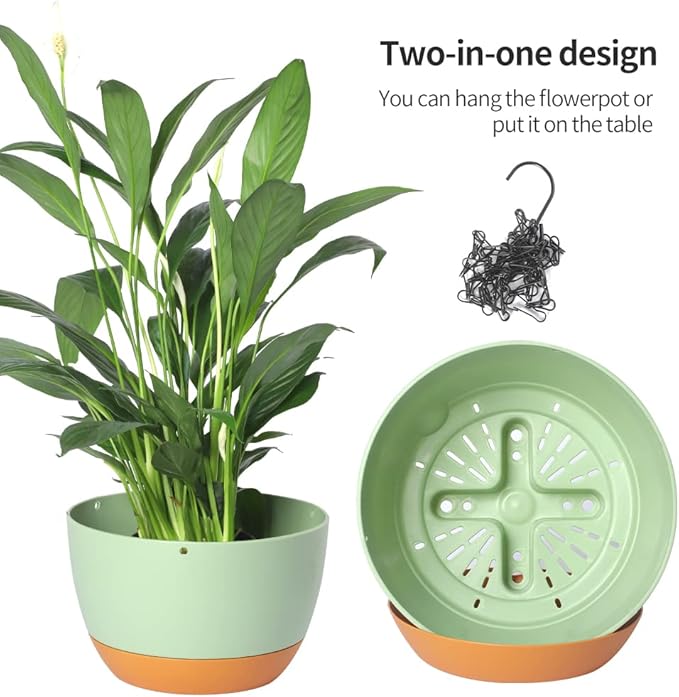 Lookat 2 Pack Hanging Pots for Plants Outdoor Indoor, 10 Inch Hanging Planters with Drainage Hole (10 inch-White)