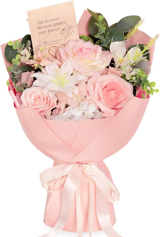 TINGE TIME Preserved Flowers Bouquet, Pink Faux Rose Bouquets, Artificial Flowers, Romantic Faux Flowers, for Valentine Centerpiece Table Home Mother 's Day Holiday Party