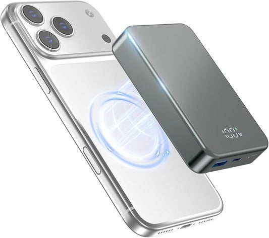 Magnetic Portable Charger for Magsafe Power Bank, 26800mAh 20W PD Large Capacity Aluminum Alloy USB-C in&Out Wireless Fast Charging Battery Pack for iPhone 17Pro Max/16/15/14/13/12 Series, Silver Gray