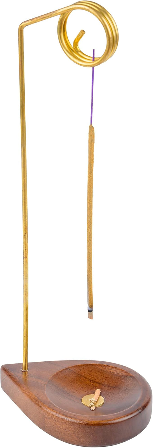 Curawood Incense Holder for Sticks - 11.4" Tall Reverse Style Incense Burner Holder with Mess Free Ash Catcher Tray - Modern & Minimalist Design Incense Sticks Holder with Brass & Walnut Wood Elements